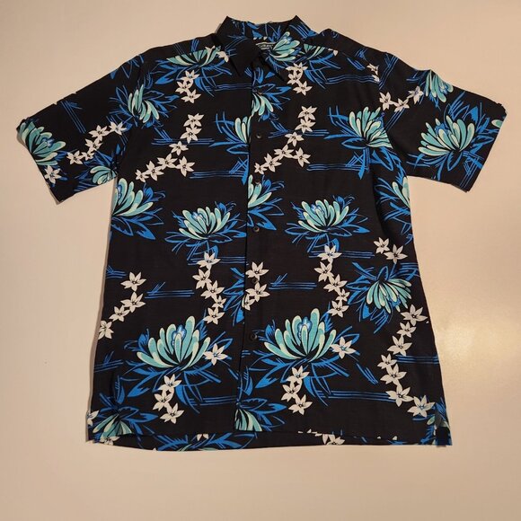 Cubavera Hawaiian Shirt Button Up Floral Rayon Black Blue Mens Medium NEW NWOT - Picture 2 of 12